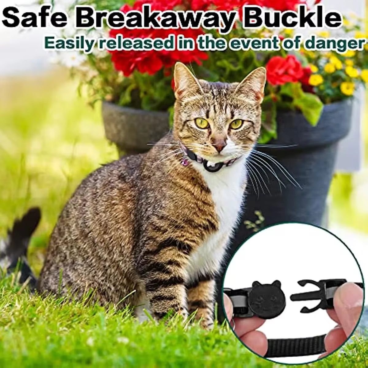 Reflective Breakaway Airtag Cat Collar 0.4Inch Adjustable with Holder Bell for Kitten Small Cat Daily Use without Locator