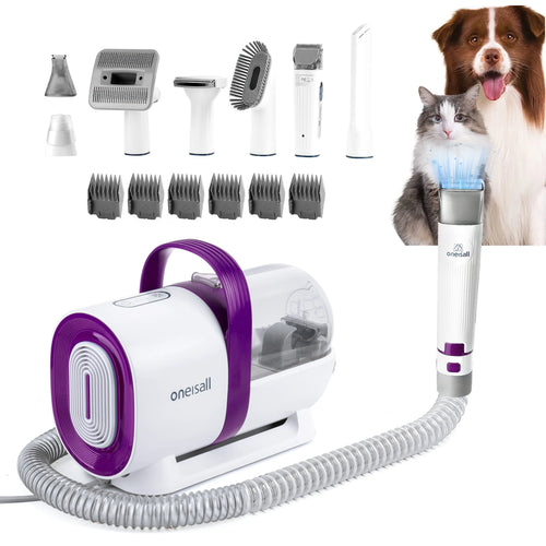7 in 1 Dog Grooming Kit, Low Noise Pet Grooming Vacuum with 1.5 L Dust Cup, Dog Vacuum for Shedding Grooming, with 7 Professional Grooming Tools for Dogs Cats Pet Hair &Home Cleaning, Purple