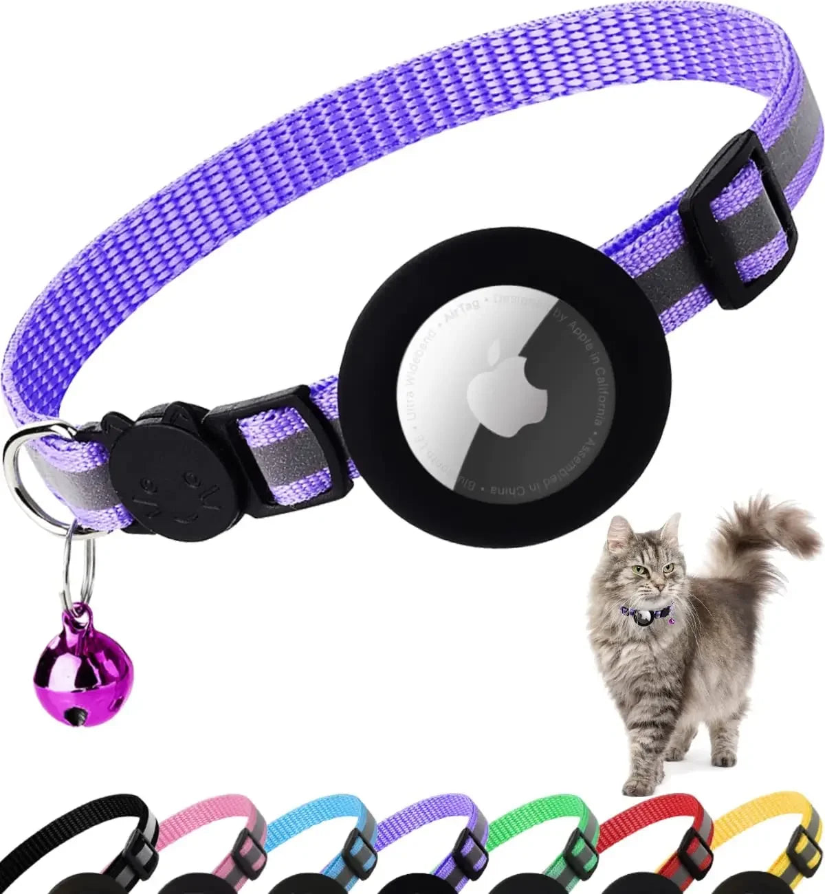 Reflective Breakaway Airtag Cat Collar 0.4Inch Adjustable with Holder Bell for Kitten Small Cat Daily Use without Locator